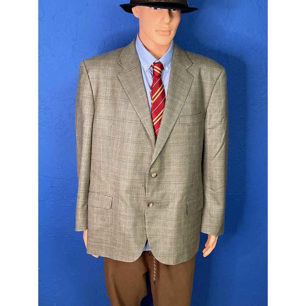 Hickey Freeman Men's Wool Blazer Sport Coat Gray Check Plaid Classic Fit 2-Butto